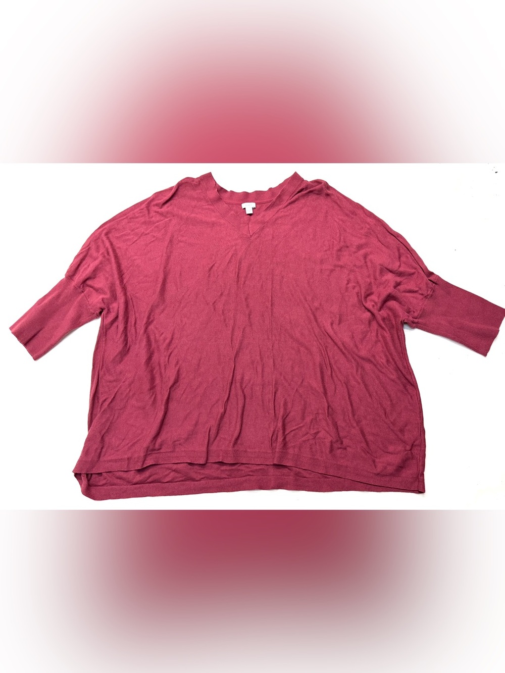 J.Jill Pure Jill Relaxed V-Neck Sweater in Raspberry Red Cotton Blend Half Slv
